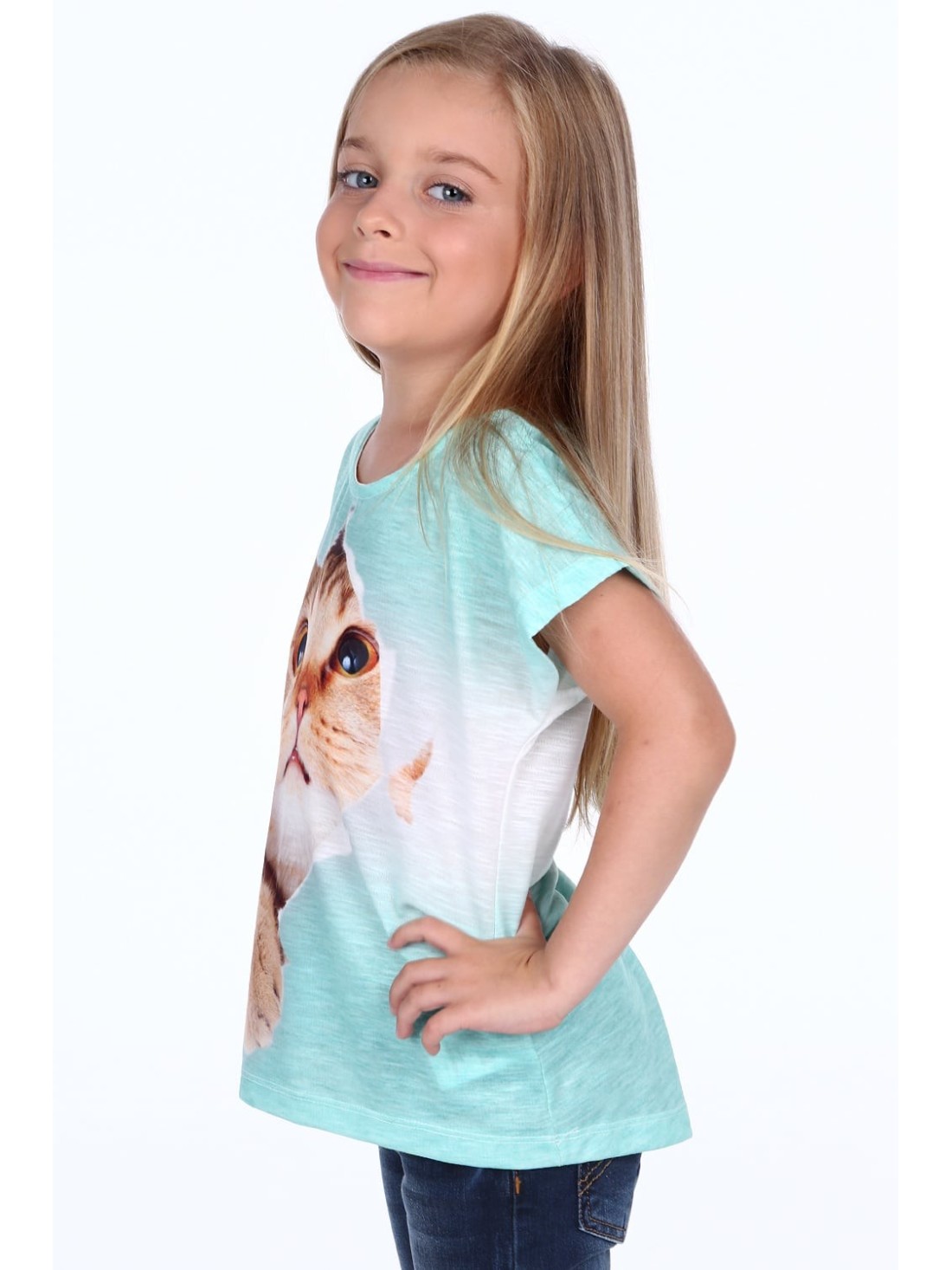 T-Shirt mit einer mintfarbenen Katze NDZ8809 – Online-Shop – Boutique